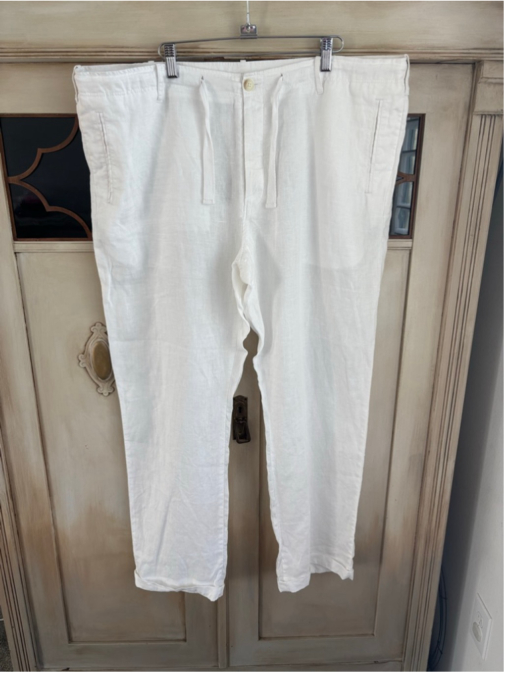 EUC Perry Ellis Mens 100% Linen Bright White Cuffed 40x30 Pants